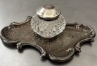 Vntg Cut Glass Ink Well With Silverplate Base Lid Hallmark Charles S Beller