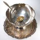 Vtg Fb Rogers Silver Plated Victorian Punch Bowl W  Silverplate Tray   Ladle 3pc