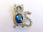 Adorable Czech Vintage Style Glass Rhinestone Button  Cat  Crystal   Green  Blue