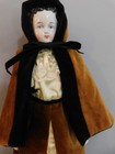 17  Antique Civil War Era China Porcelain Head Doll Flat Top Velvet Dress Cape