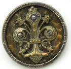 Antique Victorian Button French Brass Fleur-de-lis Cut Steel Trim 1-1 4 