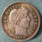 1892 Barber Silver Dime Nicely Toned Near Uncirculated Old Us Coin  632