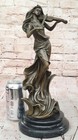 Signed Art Nouveau Bronze Woman Playing Violin Statue - Collectible Artwork