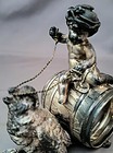 Unique Antique Detailed Silver Plate Child Putti Driving A Bird Napkin Ring