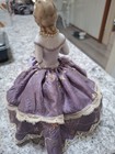 Antique Victorian Lady Porcelain Figurine  Fabric Lace Dress Pin Cushion Doll