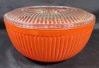 Rare Vintage Anchor Hocking 7    Fired On Orange red Ribbed Refrigerator Dish
