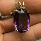 3 00ct Oval Cut Amethyst Vintage Pendant 14k Yellow Gold Plated 18   Free Chain