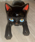 Vintage Artmark Ceramic Climbing Cat Black W  Blue Eyes Japan  Boho Witchy