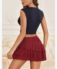 Shein Women s Red Chiffon Ruffle Layered Tie Mini Skirt Elastic Waist Xs
