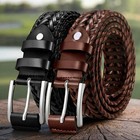 2-pack Braided Woven Leather Belts For Men 1 3 8 -gift Boxed