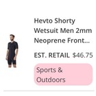 Hevto Shorty Wetsuit Men Size Medium Black New 2mm Neoprene Front Zip Springsuit