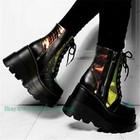 Women Booties Wedge Heels High Gang Lace Up Ankle Boots Round Toe Platform Shoes