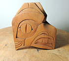Vintage Kwakiutl Carved Wood Eagle Head Leather Strap Indigenous First Nations