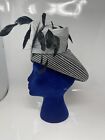 Kakyco Pillbox Hat Silver Black Bow Right Feathers Fascinator Church Funeral 22   