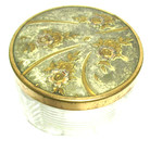 Vintage Floral 4-inch Powder Jar Footed Heavy Glass Metal Lid Vanity Tarnished
