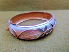 Vintage Enamel Floral Gold Tone Bangle Bracelet With Matching Earrings Set
