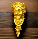 Large French Antique Gilded Bronze brass Pediment Mount Flora Face 29 X 13cm
