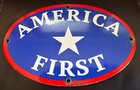 Porcelain    america First    Sign    trump    Heavy Steel D o g e  Gas   Oil