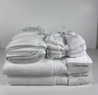 Calvin Klein Bath Towel Set Solid White Bath Hand Wash Cotton 8 Piece Set New
