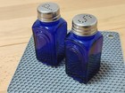  Retro Glass Salt And Pepper Shakers Set  2  Cobalt Blue 