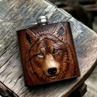 Handcrafted Leather Flask With Wolf Design - Unique Stainless Steel Hip Flask In