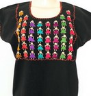 Mexican Hand Embroidered Women s Blouse Hand Stitch Dolls Pattern Peasant Top M