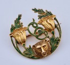14k Art Nouveau Enamel Floral Bear Pin Brooch Antique Vintage Victorian Figural