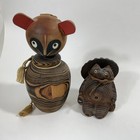 Vtg  Japanese Shou-sugi-ban Cryptomeria Wooden Tanuki  Mouse Figures Lot 2 As Is