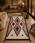 Antique Native American Indian Art Boho Ganado Navajo Wool Rug Two Grey Hill Rug