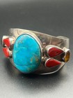 Heavy 61g Vintage Diccis 925 Sterling Silver Turquoise Coral Cuff Bracelet 6 5