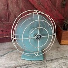 Vintage General Electric 1950s Aqua Blue Metal Oscillating Desk Fan - 10  Blades
