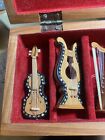 Set Of 5 Vintage Miniature Wooden String Instruments With Abalone Inlay W  Box