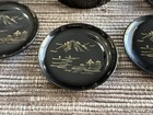 Vintage Mid -century Japanese Lacquer Coasters Black And Gold Set Of 5