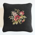 Antique Ornate Gold Cast Iron Footstool Ottoman W floral Needlepoint Top 13x13   