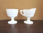 Milk Glass White Harvest Grape Footed Sugar Bowl And Creamer Indiana Colony