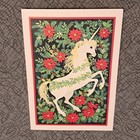 Vintage Unused Unicorn Christmas Holiday Greeting Card W  Envelope Oakbrook