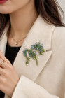 Elegant Blue Enamel Flower Brooch Pin Women Floral Jewelry Gold Tone Leaf Pearl 