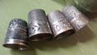 4 Ornate Antique Vintage Sterling Silver Thimbles - Victorian Era Sewing