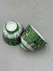Pair Of Chinese Export Famille Verte Cabbage Leaf Teacups  Republic Period
