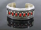 Vintage Navajo Jackie Singer Sterling Silver   Coral Cuff Bracelet