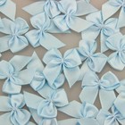 50pcs Boutique Mini Light Blue Satin Ribbon Bows Flowers Appliques Diy Craft    