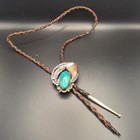 Navajo Bolo Tie Mens Turquoise Sterling Silver Good Vintage Artist Signed  pvs 