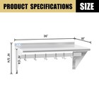 Hally Stainless Steel Shelf With 6 Hooks 18  X 36  Wall 18 x36   With Hook