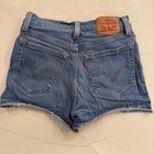 Levi Strauss High Rise Denim Shorts Distressed Frayed Cutoff Blue Jeans Size 26