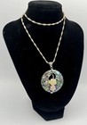 Lee Sands  Necklace Abalone Mother Of Pearl Floral Silver 925 Pendant