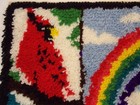 Vtg  1970 s   Latch Hook Rug wall Hanging   Mushrooms  Butterflies  Rainbow  Birds