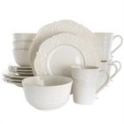 16 Piece Embossed Scalloped Stoneware Dinnerware Set In White