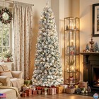 Shareconn 7 5ft Snow Flocked Slim Pencil Christmas Tree With Prelit Warm White