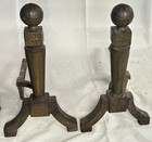 Antique Cahill Cast Iron Metal Andirons   Fireplace Tool Set Arts   Crafts Rare 