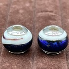 2 Qg 925 Glass Handmade Beads Made In Italy White Blue Metallic 4 5mm Opening